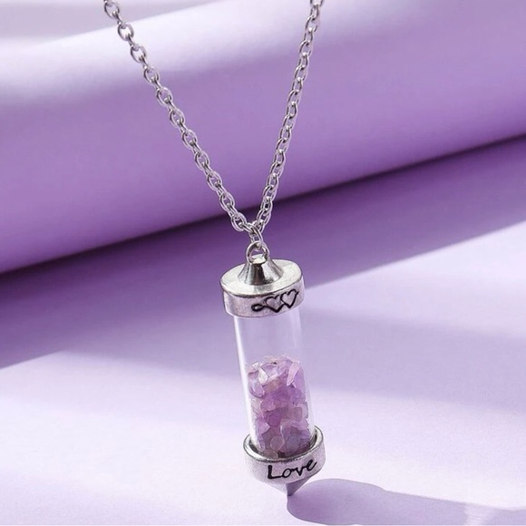 Amethyst Love Vial Tiny Lavender Float Stone Engrave Bottle Chakra Heart Pendant - Picture 6 of 16